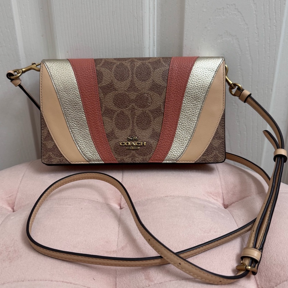 Hayden Foldover Crossbody Clutch In Signature Canvas With Wave Patchwork